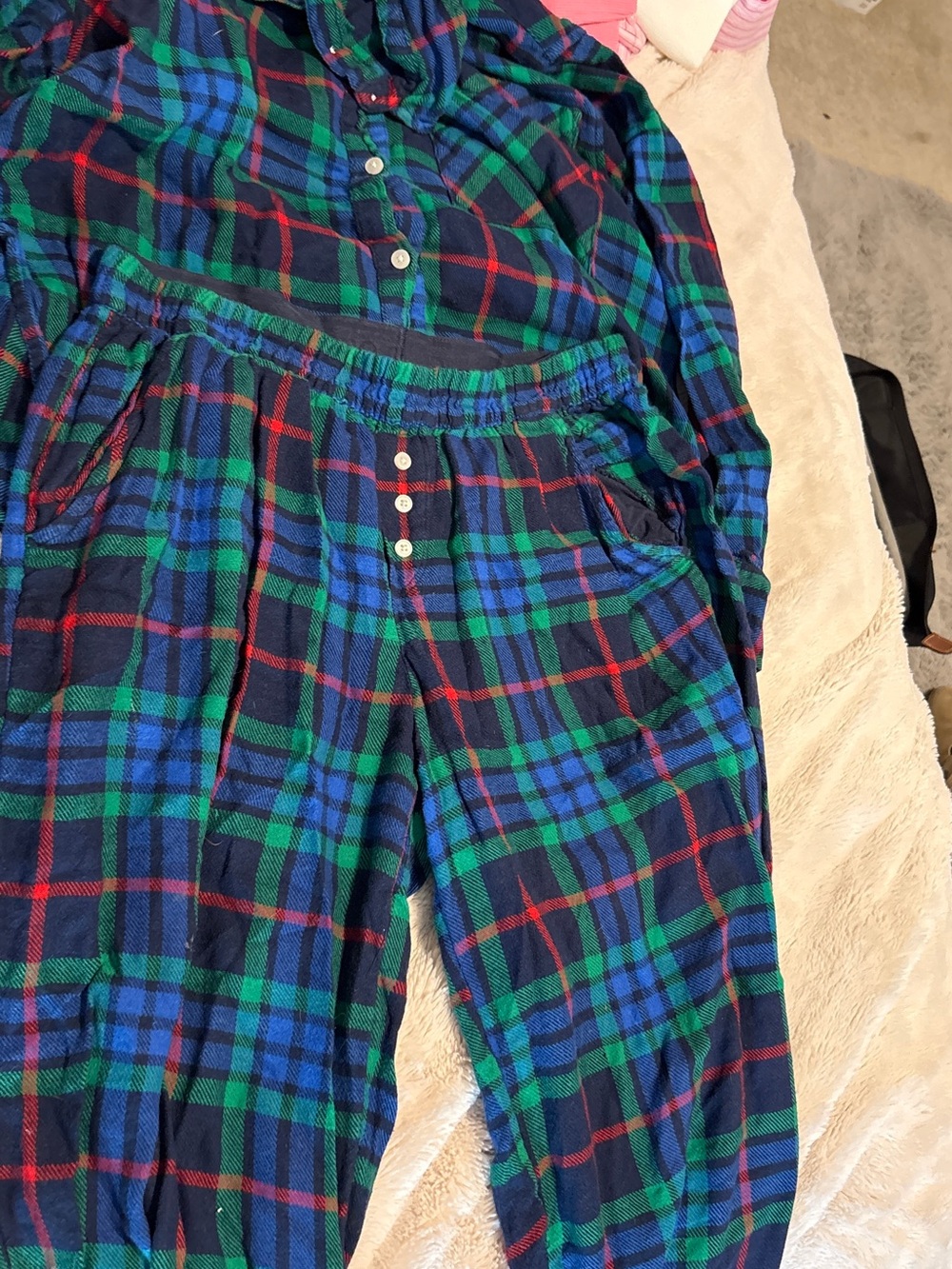 aerie Navy Blue Green Red Plaid Flannel Pajama Set